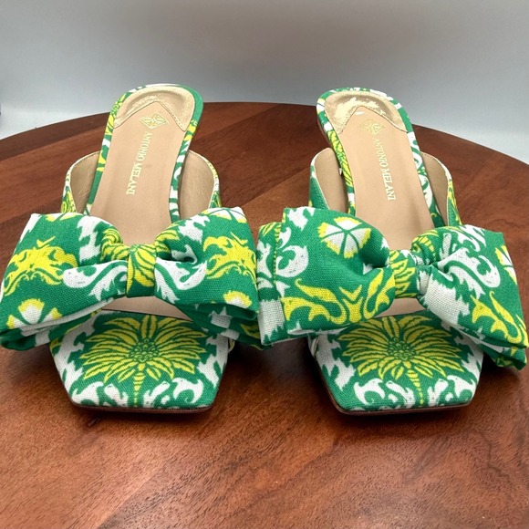 Antonio Melani Alora Royal Palm Bow Slide Sandals Kitten Heel Mule Womens 6.5 - Picture 3 of 12
